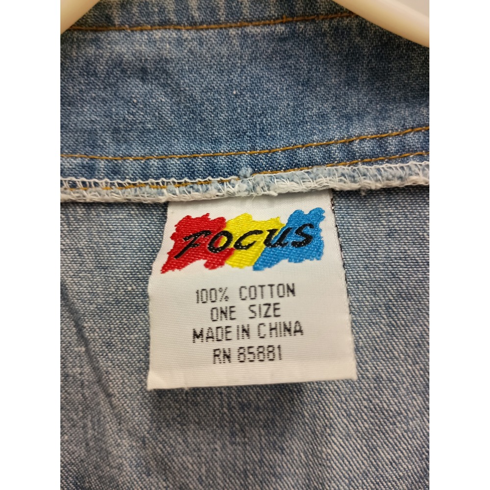 Vintage 90s Focus Denim Jacket Womens One Size Blue Embroidered Sequin Floral - Picture 3 of 9